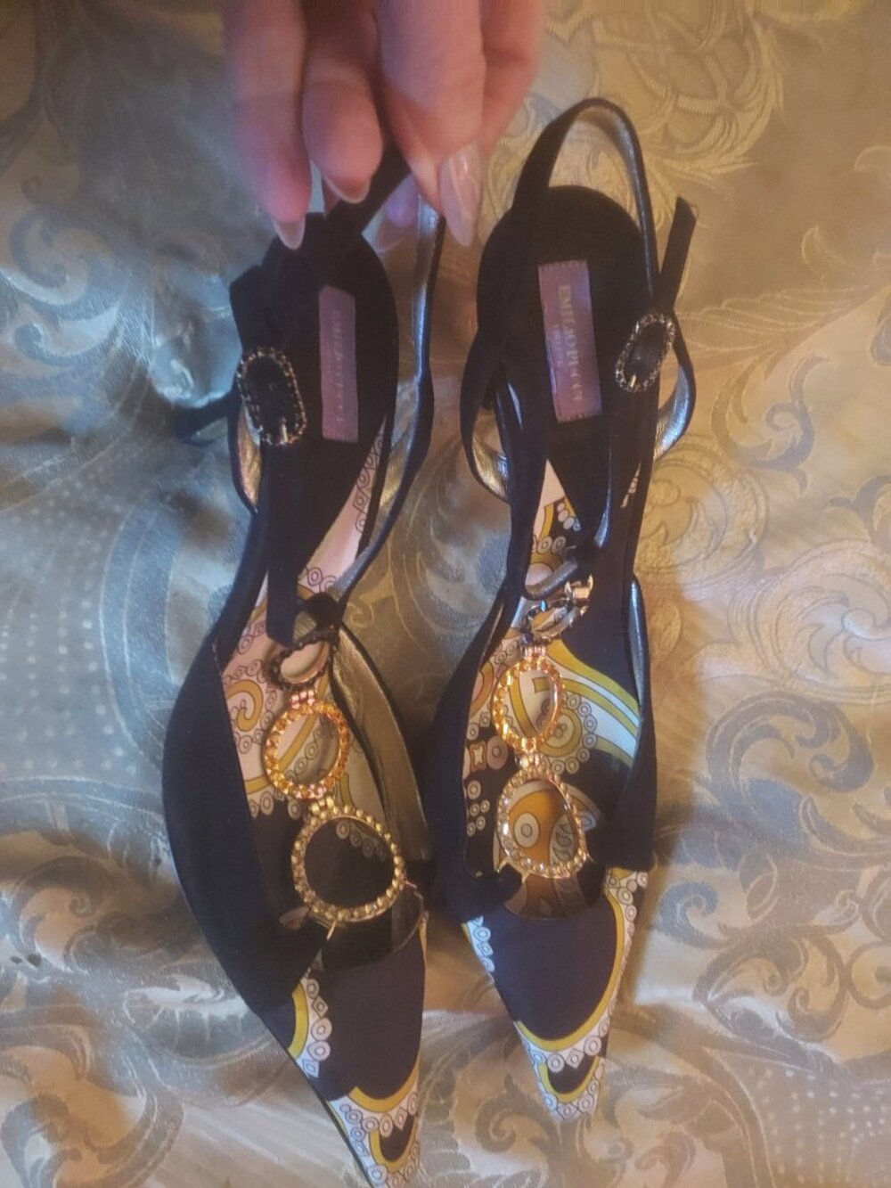 GORGEOUS EMILIO PUCCI PUMPS CRYSTALS CIRCLES SLINGBACKS 39